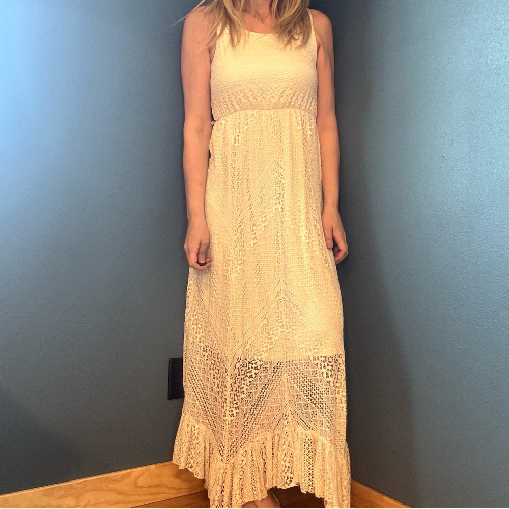 Bohemian Cream Lace Knit Maxi Dress size M
